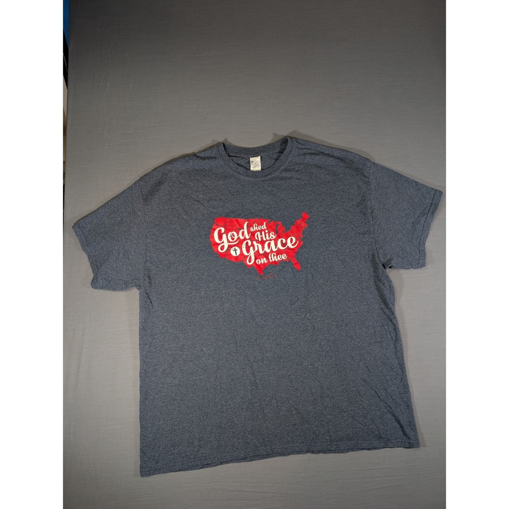 Gildan Heavy Cotton God Shed His Grace On Thee USA Graphic T-Shirt 2XL Heather